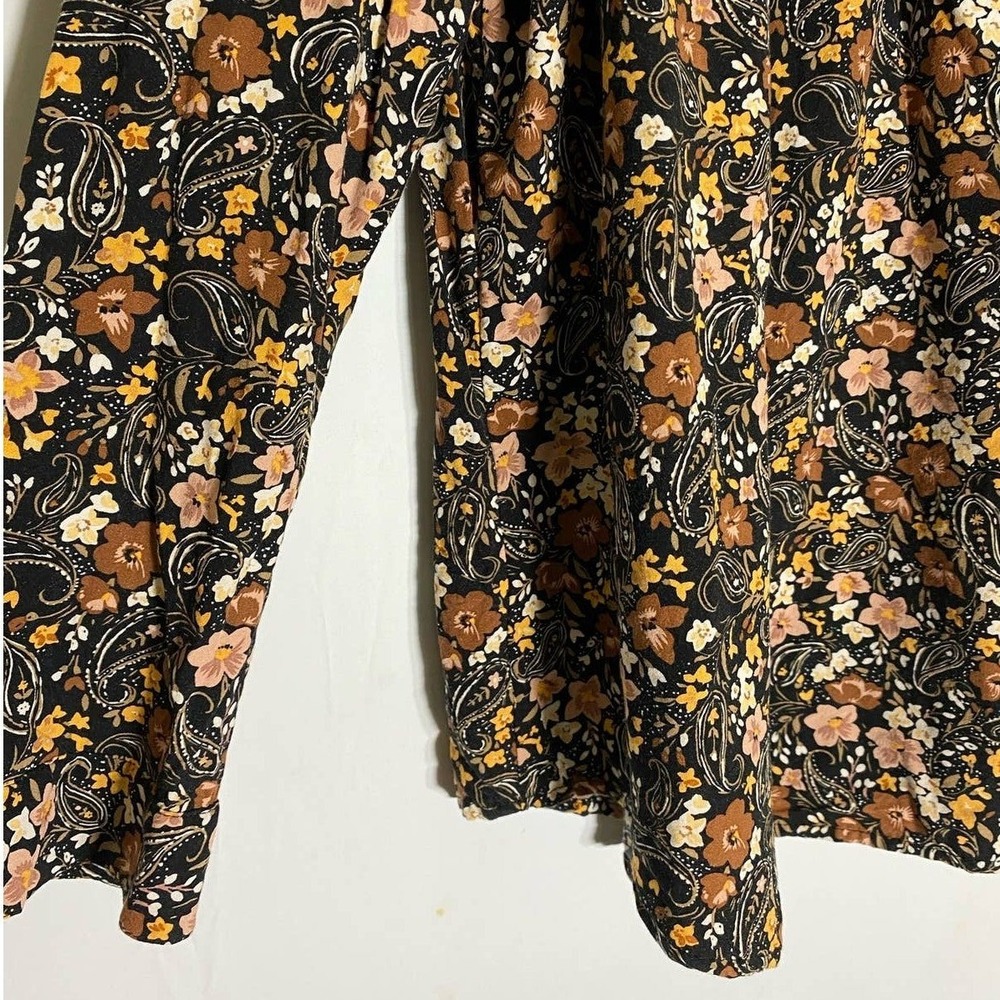J. Jill Womens Floral Paisley Smocked Long Sleeve Blouse Black Brown Petite S - Picture 8 of 12